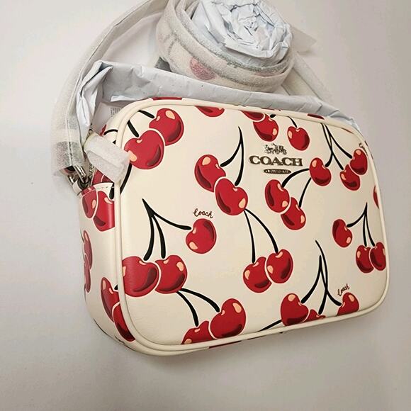 NWT COACH CZ189 Jamie Camera Bag With Cherry Print In Smooth Leather Chalk Multi - Picture 4 of 9